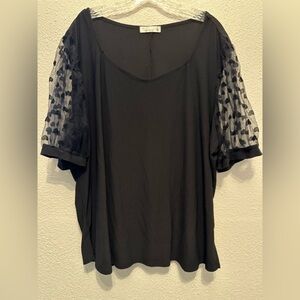 89th + Madison Black Blouse Top Women’s Plus Size 3XL Puffy Sheer Heart Sleeves